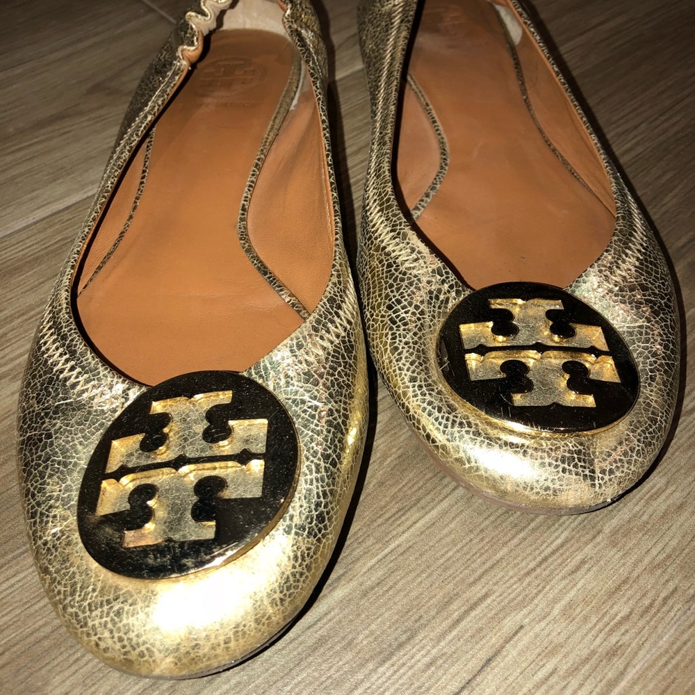 Tory Burch Reva Flats Metallic Gold Size 9.5